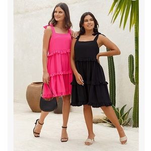 New! Rose Pink Layered Short Summer Swing Dress